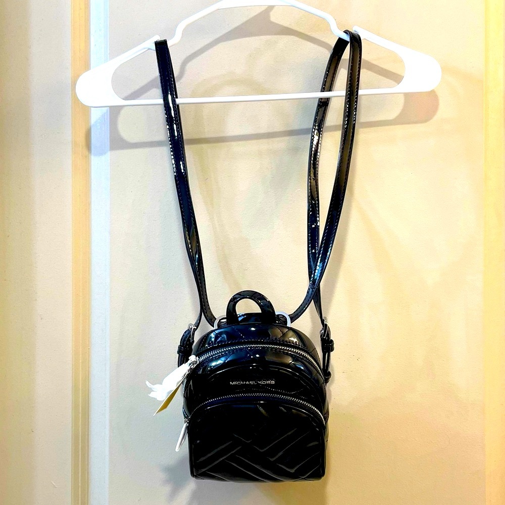 MICHAEL KORS black glossy mini backpack